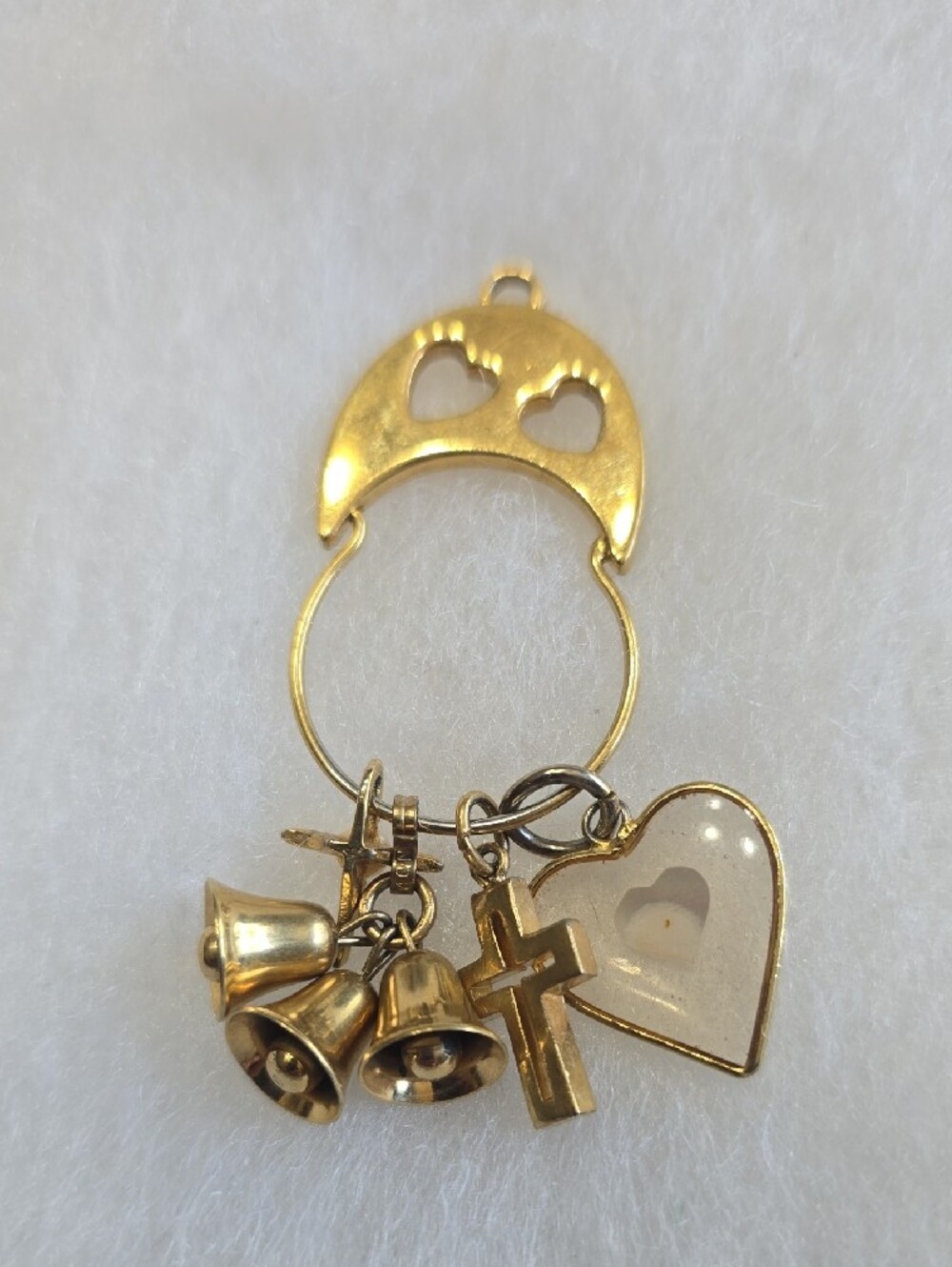 Monet Vintage Gold-Tone Religious Charm Pendant with Heart, Cross & Bells - Picture 2 of 2